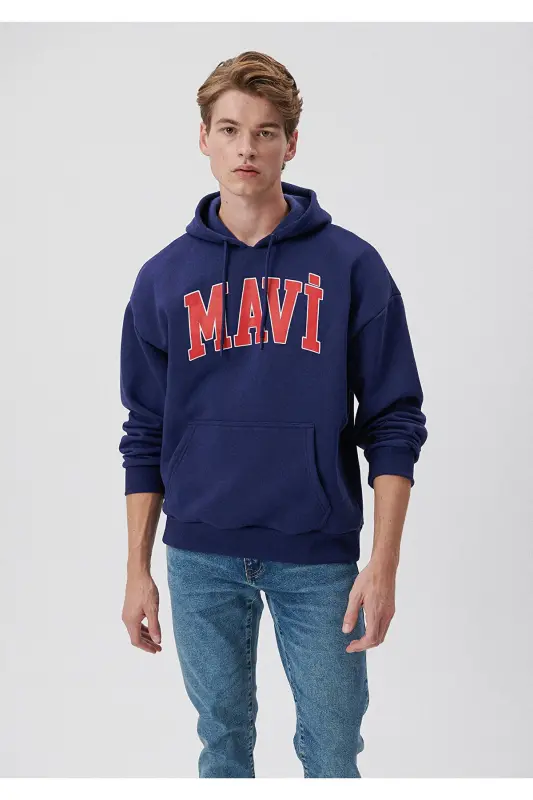 Logo Baskılı Kapüşonlu Sweatshirt 067149-70722-Mavi - 2
