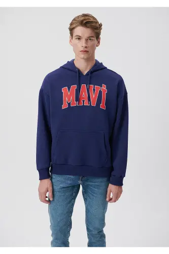 Logo Baskılı Kapüşonlu Sweatshirt 067149-70722-Mavi - 3