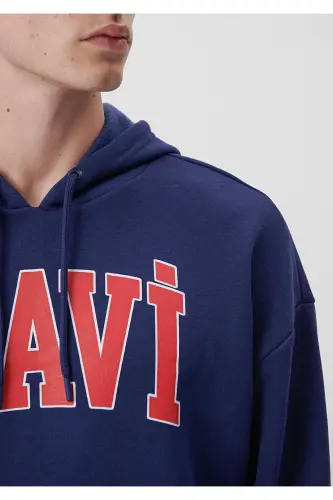 Logo Baskılı Kapüşonlu Sweatshirt 067149-70722-Mavi - 5