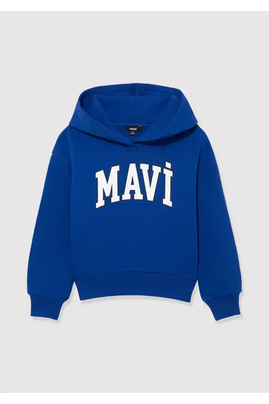 Logo Baskılı Kapüşonlu Sweatshirt 6610110-70896-Mavi - 2