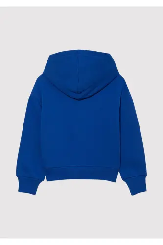 Logo Baskılı Kapüşonlu Sweatshirt 6610110-70896-Mavi - 3