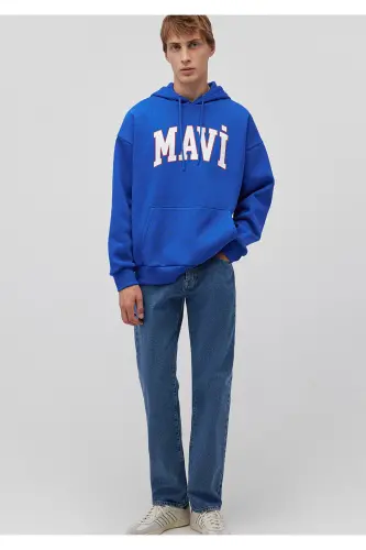 Logo Baskılı Kapüşonlu Sweatshirt 067149-70896 - Mavi-70896 