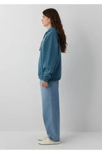 Logo Baskılı Kapüşonlu Sweatshirt 1600361-70771 - Mavi - 4