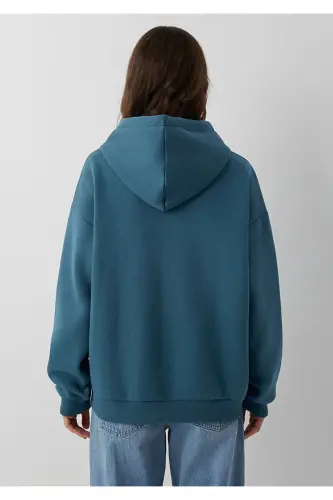 Logo Baskılı Kapüşonlu Sweatshirt 1600361-70771 - Mavi - 5
