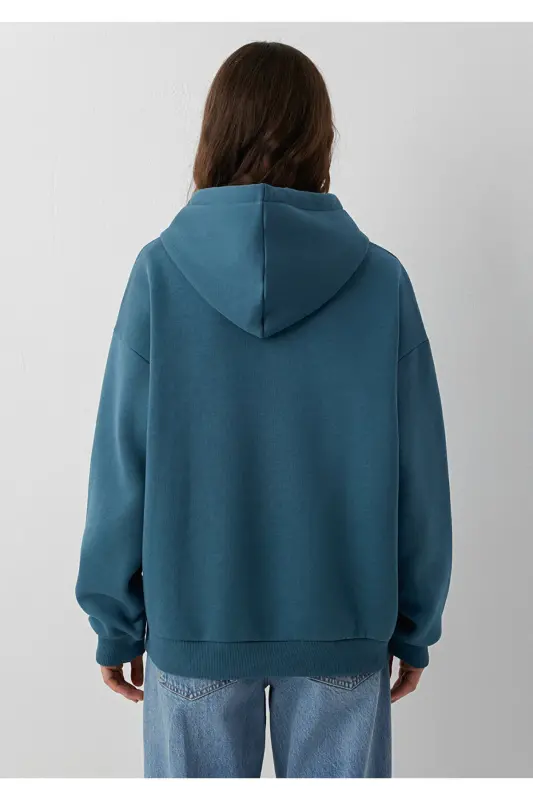 Logo Baskılı Kapüşonlu Sweatshirt 1600361-70771 - Mavi - 5
