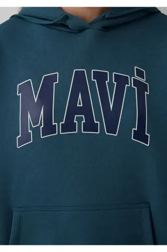 Logo Baskılı Kapüşonlu Sweatshirt 1600361-70771 - Mavi - 7