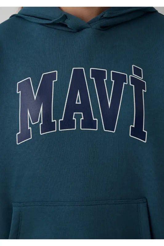 Logo Baskılı Kapüşonlu Sweatshirt 1600361-70771 - Mavi - 7