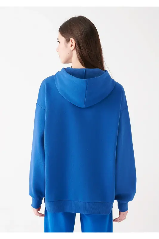 Logo Baskılı Kapüşonlu Sweatshirt Oversize/geniş Kesim 1600361-70770-Mavi - 4