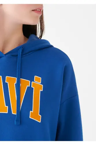 Logo Baskılı Kapüşonlu Sweatshirt Oversize/geniş Kesim 1600361-70770-Mavi - 5