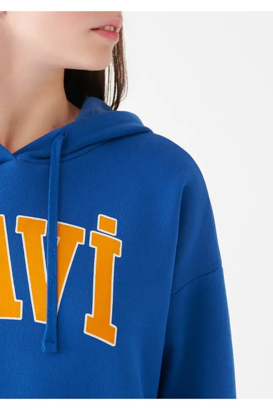 Logo Baskılı Kapüşonlu Sweatshirt Oversize/geniş Kesim 1600361-70770-Mavi - 5