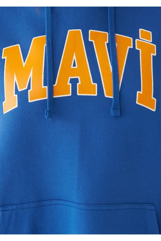 Logo Baskılı Kapüşonlu Sweatshirt Oversize/geniş Kesim 1600361-70770-Mavi - 6