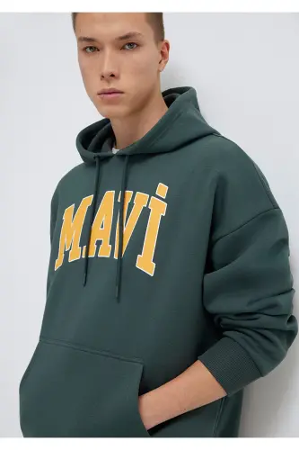Logo Baskılı Kapüşonlu Yeşil Sweatshirt 067149-71598 - Yeşil-71598 - MAVI (1)