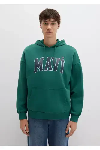 Logo Baskılı Kapüşonlu Yeşil Sweatshirt 067149-71874-Yeşil - 4