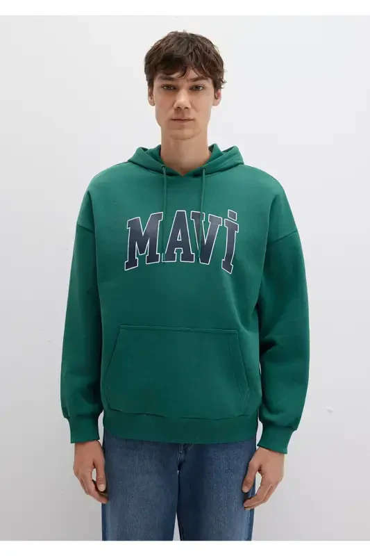 Logo Baskılı Kapüşonlu Yeşil Sweatshirt 067149-71874-Yeşil - 4
