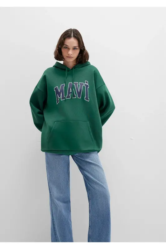 Logo Baskılı Kapüşonlu Yeşil Sweatshirt 1600361-71892 - Yeşil - 71892 - 1