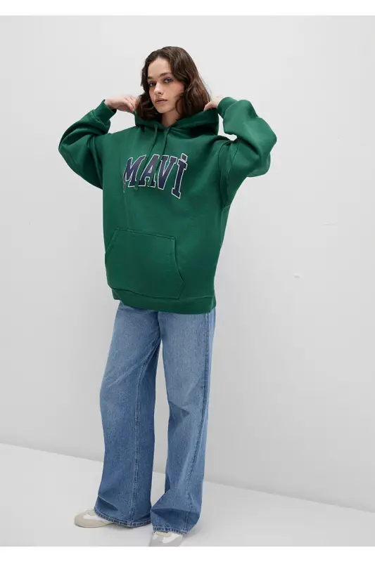 Logo Baskılı Kapüşonlu Yeşil Sweatshirt 1600361-71892 - Yeşil - 71892 - 2