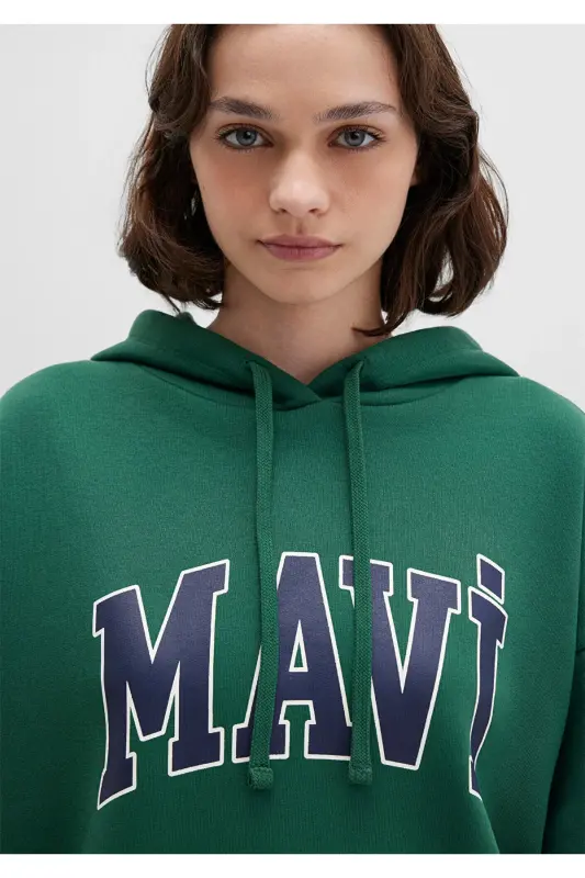 Logo Baskılı Kapüşonlu Yeşil Sweatshirt 1600361-71892 - Yeşil - 71892 - 6