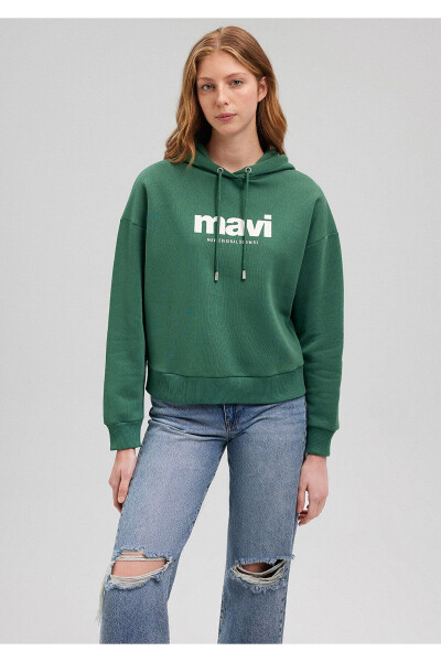 Logo Baskılı Kapüşonlu Yeşil Sweatshirt 168334-71874 - 21