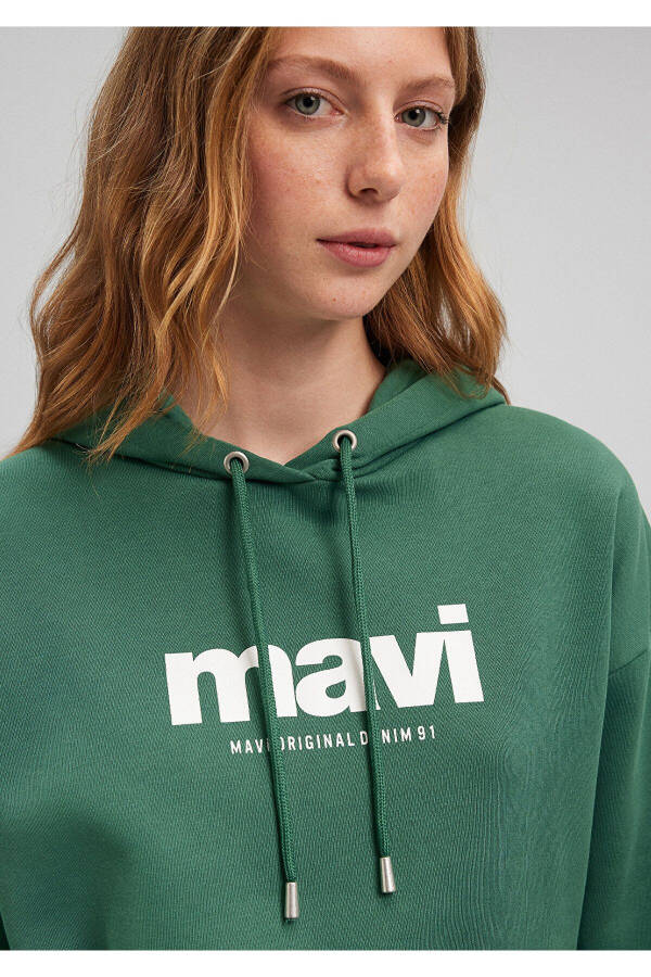 Logo Baskılı Kapüşonlu Yeşil Sweatshirt 168334-71874 - 23