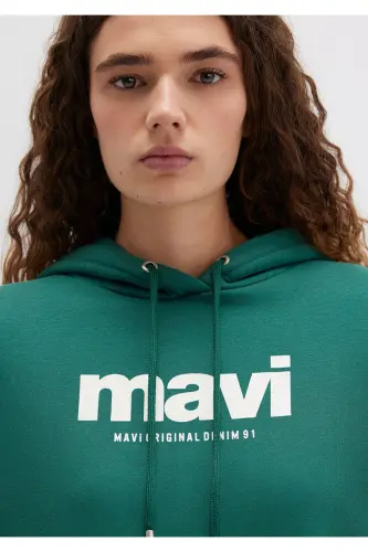 Logo Baskılı Kapüşonlu Yeşil Sweatshirt 168334-71874-Yeşil - 5