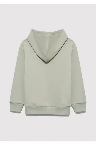 Logo Baskılı Kapüşonlu Yeşil Sweatshirt 6610110-70155-Gri - 4