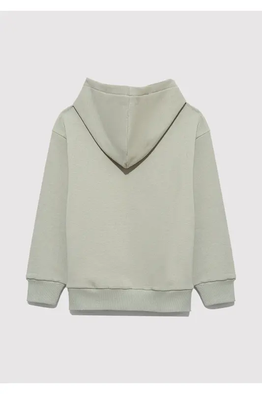 Logo Baskılı Kapüşonlu Yeşil Sweatshirt 6610110-70155-Gri - 4