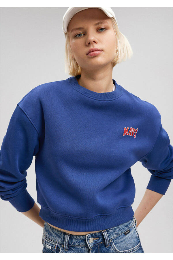 Logo Baskılı Lacivert Crop Sweatshirt 1611601-70722 - 19