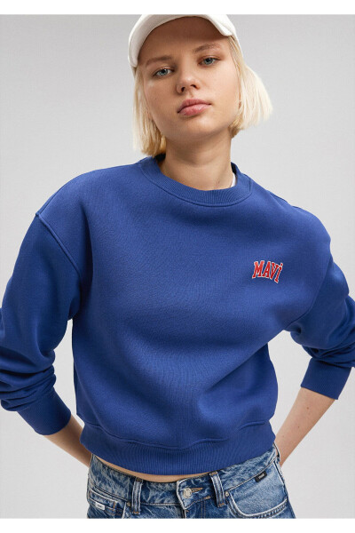 Logo Baskılı Lacivert Crop Sweatshirt 1611601-70722 - 13