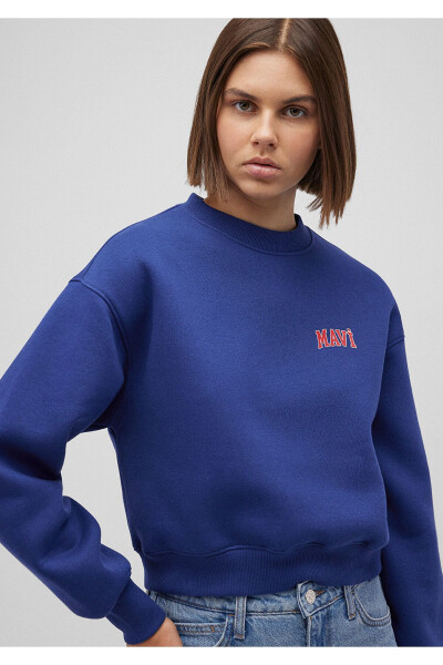 Logo Baskılı Lacivert Crop Sweatshirt 1611601-70722 - 7