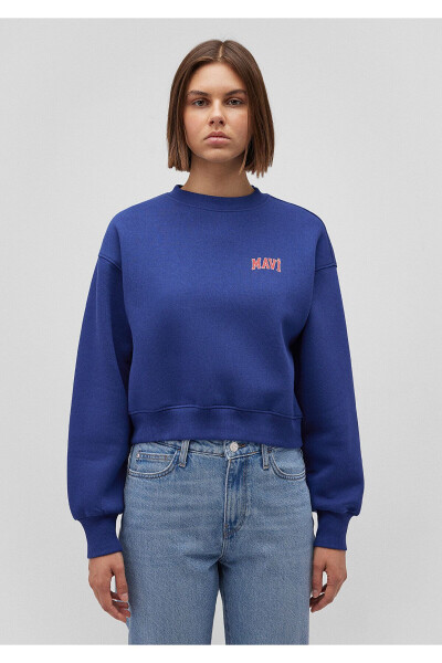 Logo Baskılı Lacivert Crop Sweatshirt 1611601-70722 - 9