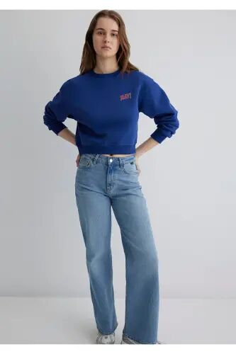 Logo Baskılı Lacivert Crop Sweatshirt 1611601-70722 - Mavi-70722 - Mavi (1)