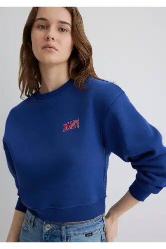 Logo Baskılı Lacivert Crop Sweatshirt 1611601-70722 - Mavi-70722 - 1
