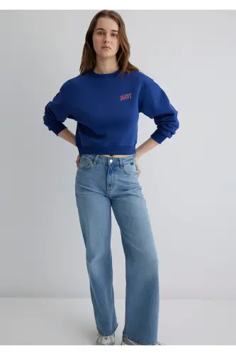 Logo Baskılı Lacivert Crop Sweatshirt 1611601-70722 - Mavi-70722 - Mavi (1)