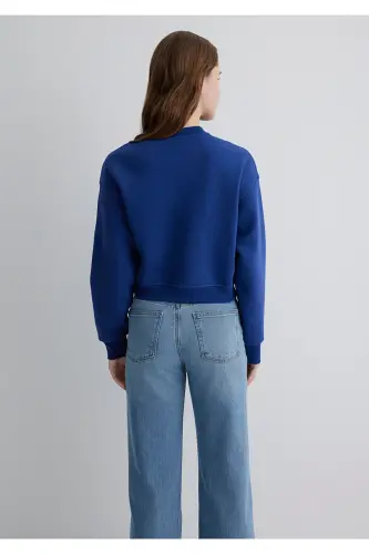 Logo Baskılı Lacivert Crop Sweatshirt 1611601-70722 - Mavi-70722 - 4