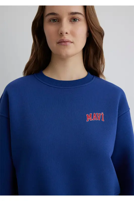 Logo Baskılı Lacivert Crop Sweatshirt 1611601-70722 - Mavi-70722 - 5