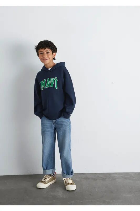 Logo Baskılı Lacivert Kapüşonlu Sweatshirt 6610110-70490 - Lacivert-70490 - MAVI