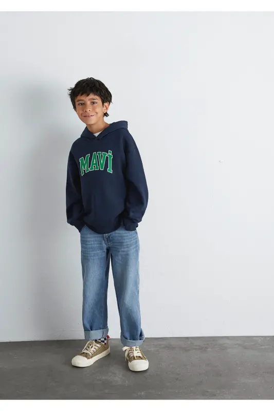 Logo Baskılı Lacivert Kapüşonlu Sweatshirt 6610110-70490 - Lacivert-70490 - 1