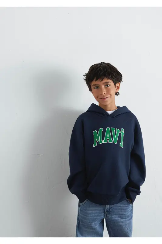 Logo Baskılı Lacivert Kapüşonlu Sweatshirt 6610110-70490 - Lacivert-70490 - 2