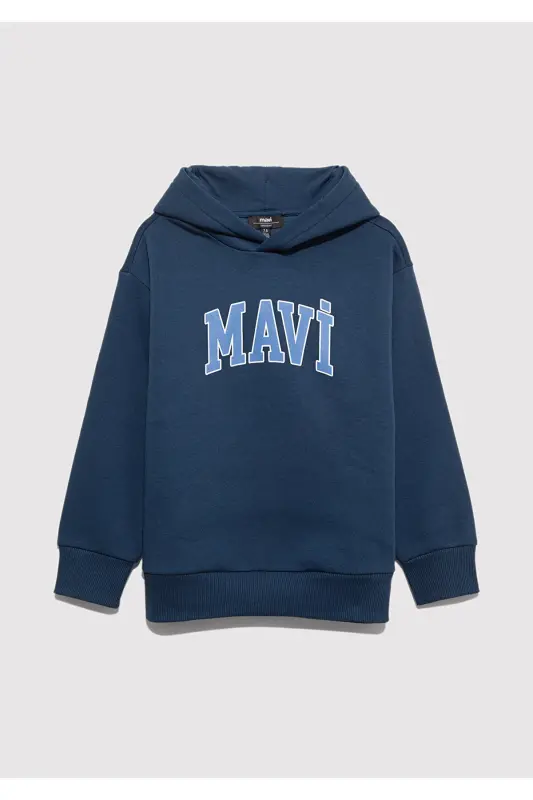 Logo Baskılı Lacivert Kapüşonlu Sweatshirt 6610110-70720 - Mavi - 3
