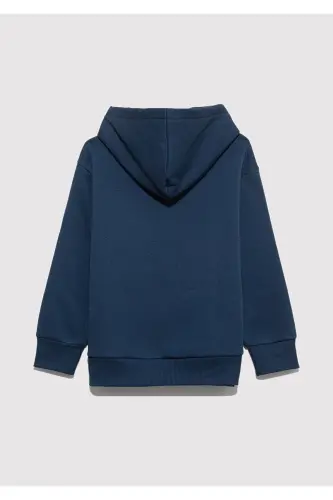 Logo Baskılı Lacivert Kapüşonlu Sweatshirt 6610110-70720 - Mavi - 4