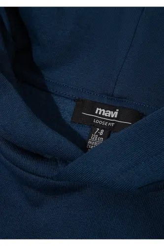 Logo Baskılı Lacivert Kapüşonlu Sweatshirt 6610110-70720 - Mavi - 5