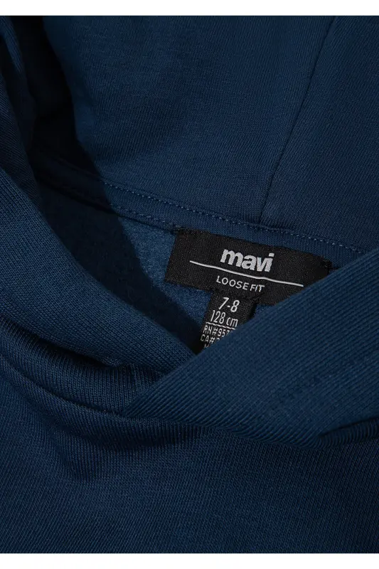 Logo Baskılı Lacivert Kapüşonlu Sweatshirt 6610110-70720 - Mavi - 5