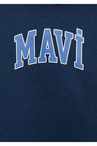 Logo Baskılı Lacivert Kapüşonlu Sweatshirt 6610110-70720 - Mavi - 6