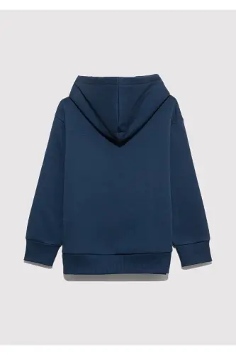 Logo Baskılı Lacivert Kapüşonlu Sweatshirt 6610110-70720-Mavi - 4