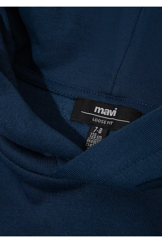 Logo Baskılı Lacivert Kapüşonlu Sweatshirt 6610110-70720-Mavi - 5
