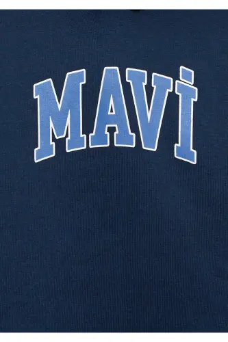 Logo Baskılı Lacivert Kapüşonlu Sweatshirt 6610110-70720-Mavi - 6