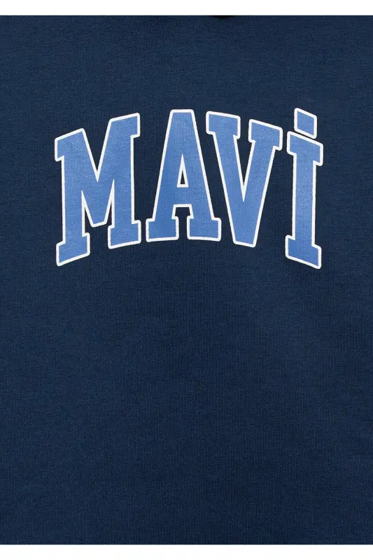 Logo Baskılı Lacivert Kapüşonlu Sweatshirt 6610110-70720-Mavi - 6