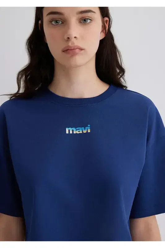 Logo Baskılı Lacivert Tişört Standart 1613561-70722 - 6