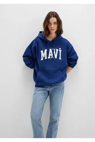 Logo Baskılı Sweatshirt Oversize/Geniş Kesim 1600361-70722 - Mavi-70722 