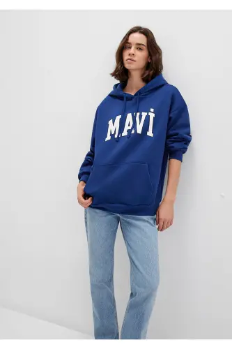 Logo Baskılı Sweatshirt Oversize/Geniş Kesim 1600361-70722 - Mavi-70722 - MAVI (1)